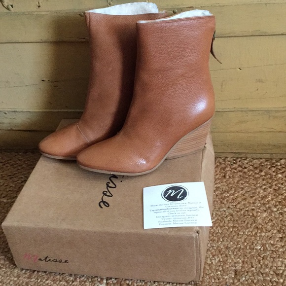 ANTHROPOLOGIE MATISSE LEATHER BOOTS BOHO 100% LEATHER COGNAC ANKLE BOOTIES NIB